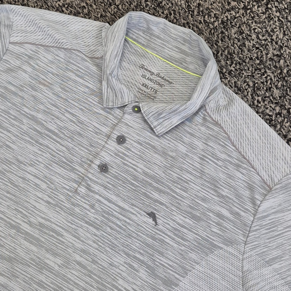 Tommy Bahama IslandZone Gray Space Dye Long Sleeve Polo Shirt Mens XXL ST226700‎